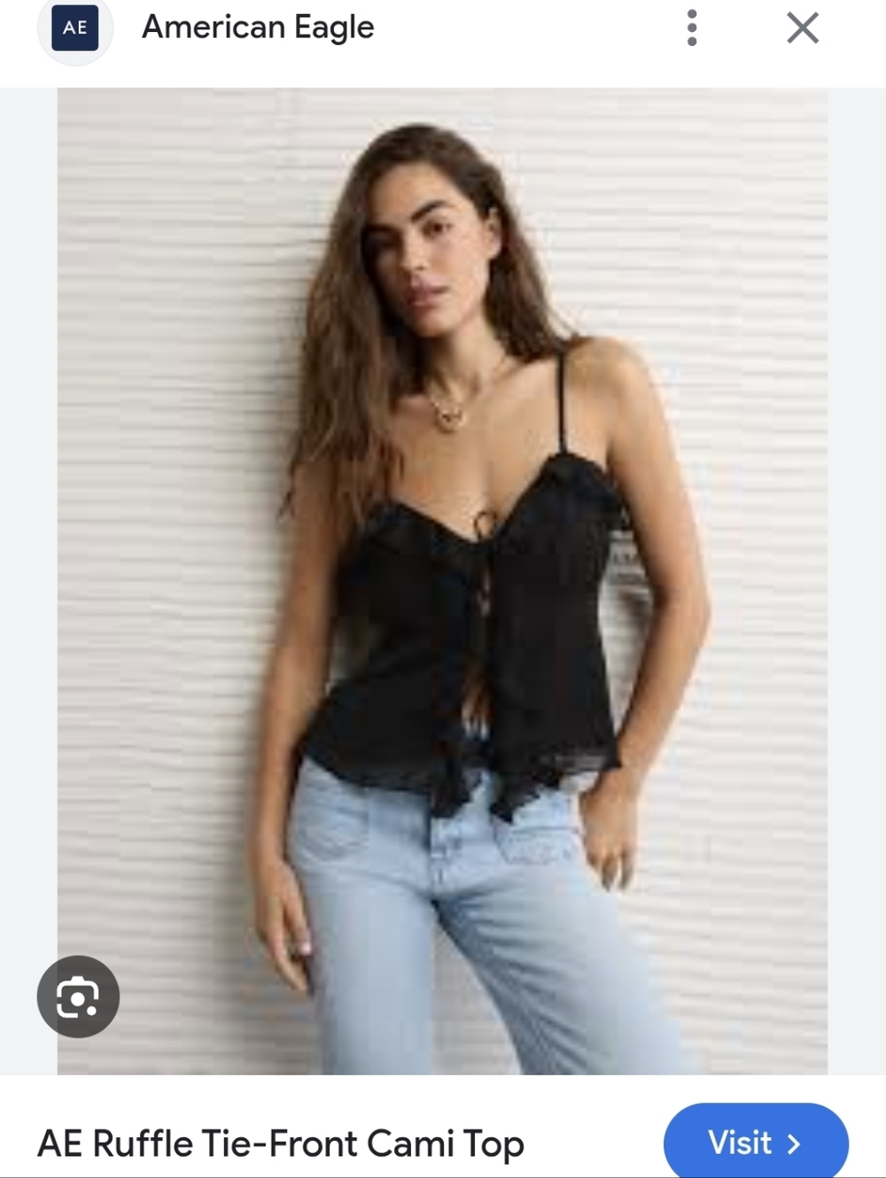 American Eagle Outfitters Black Ruffle Tie-Front Cami Top
